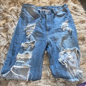 distressed light wash jeans